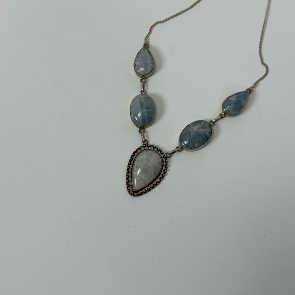Hand Crafted Jewelry - 925 Rainbow Moonstone 5 Stone Bohemian Silver Plated Necklace